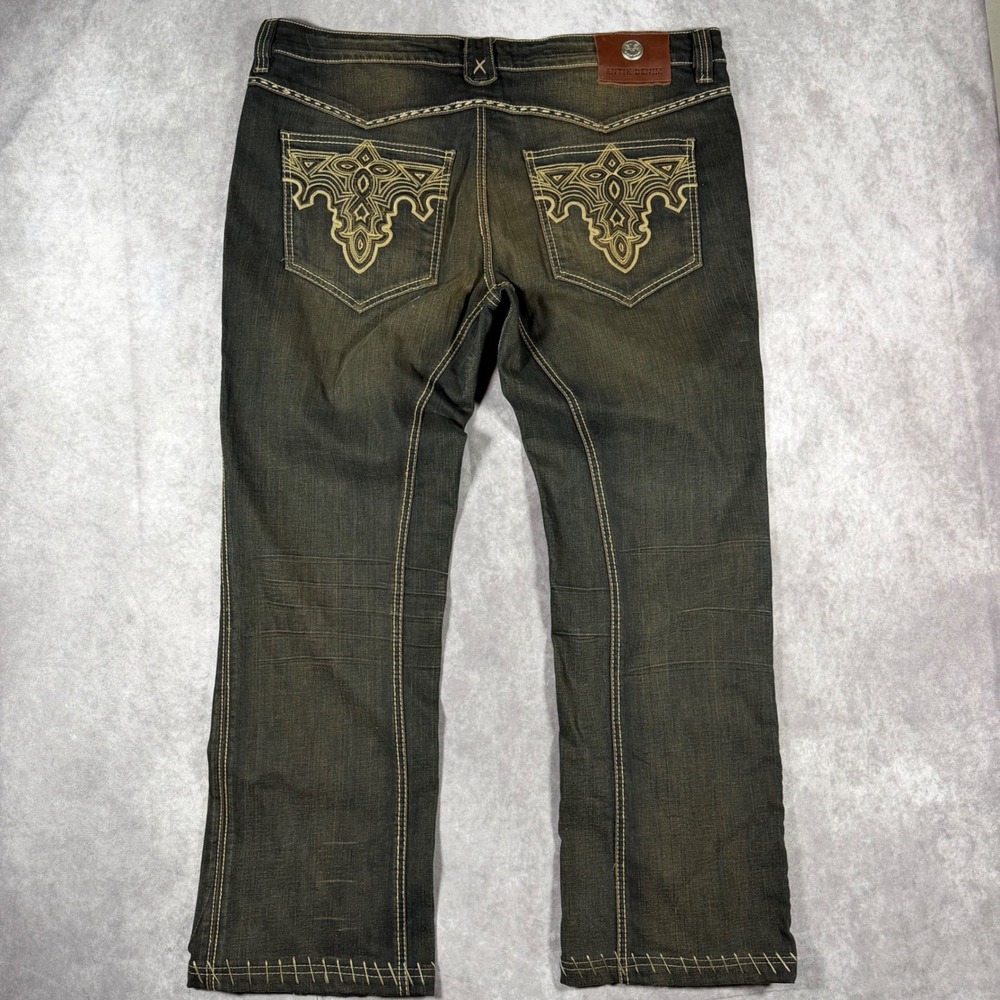 Antik Vintage Denim Size 40 Embroidered Contrast Stitch Faded Jeans USA Made Y2K